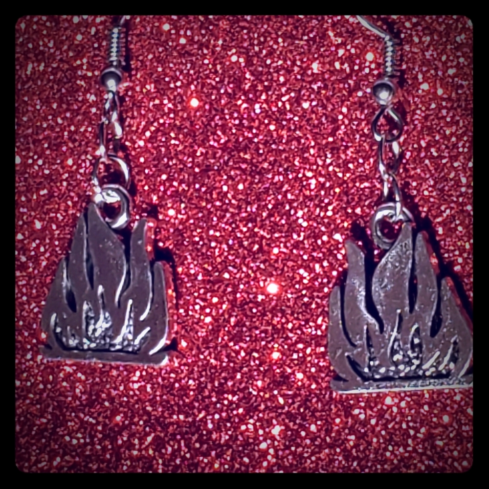 Campfire Camping Adventure Silver toned Earrings